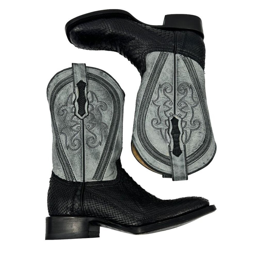 Vaccari Cowboy Western Boots Square Toe Leather Stitched Python 7 EE Wide